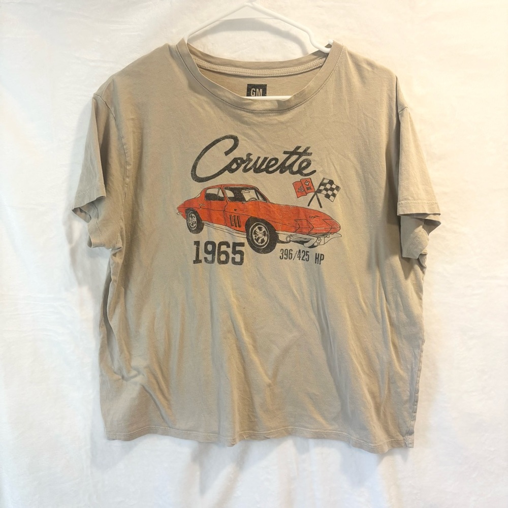 1965 CORVETTE Women’s Graphic Tee GM Licensed Beige T-Shirt Size XL